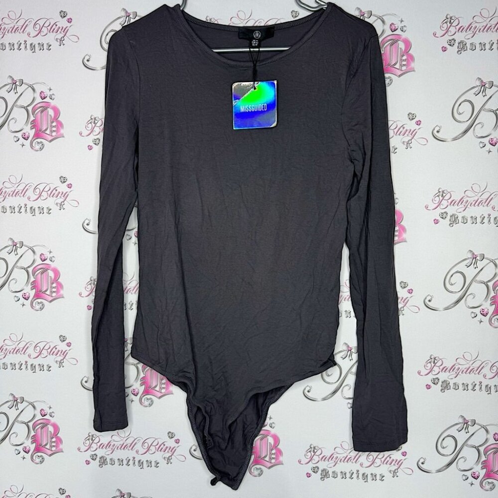 Missguided body suit long sleeve grey jersey brand new with tags snap button
